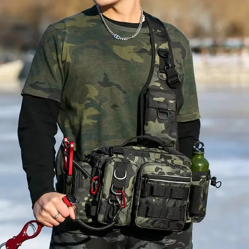 Fishing Belt - アウトドア戦術キャンプクライミングウエストスリングバッグクロスボディ釣り収納タックルバックパックトレッキングサイクリングハンティングファニーパック