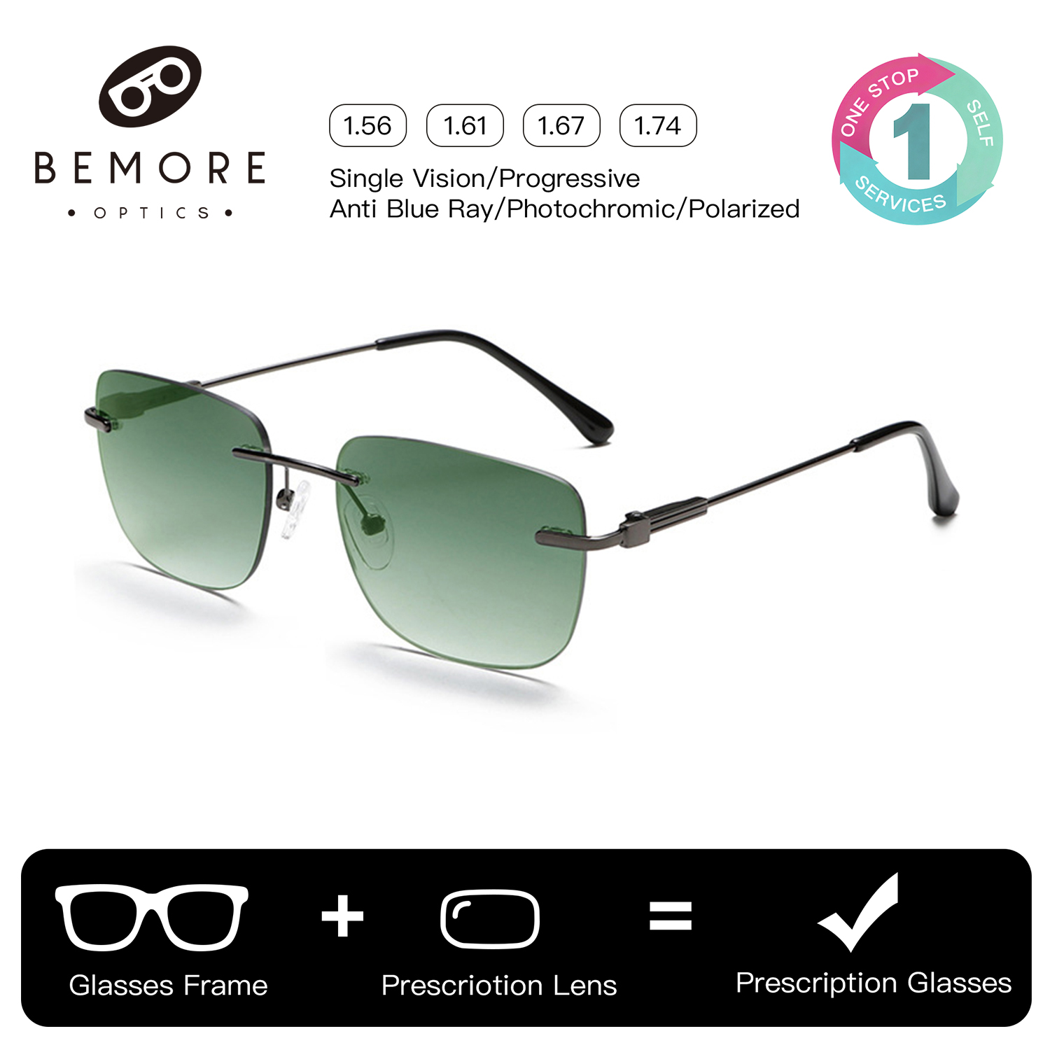 BEMORE リムレス処方サングラス 合金偏光 UV400  - Fishing Sunglasses Polarized のレビューと価格